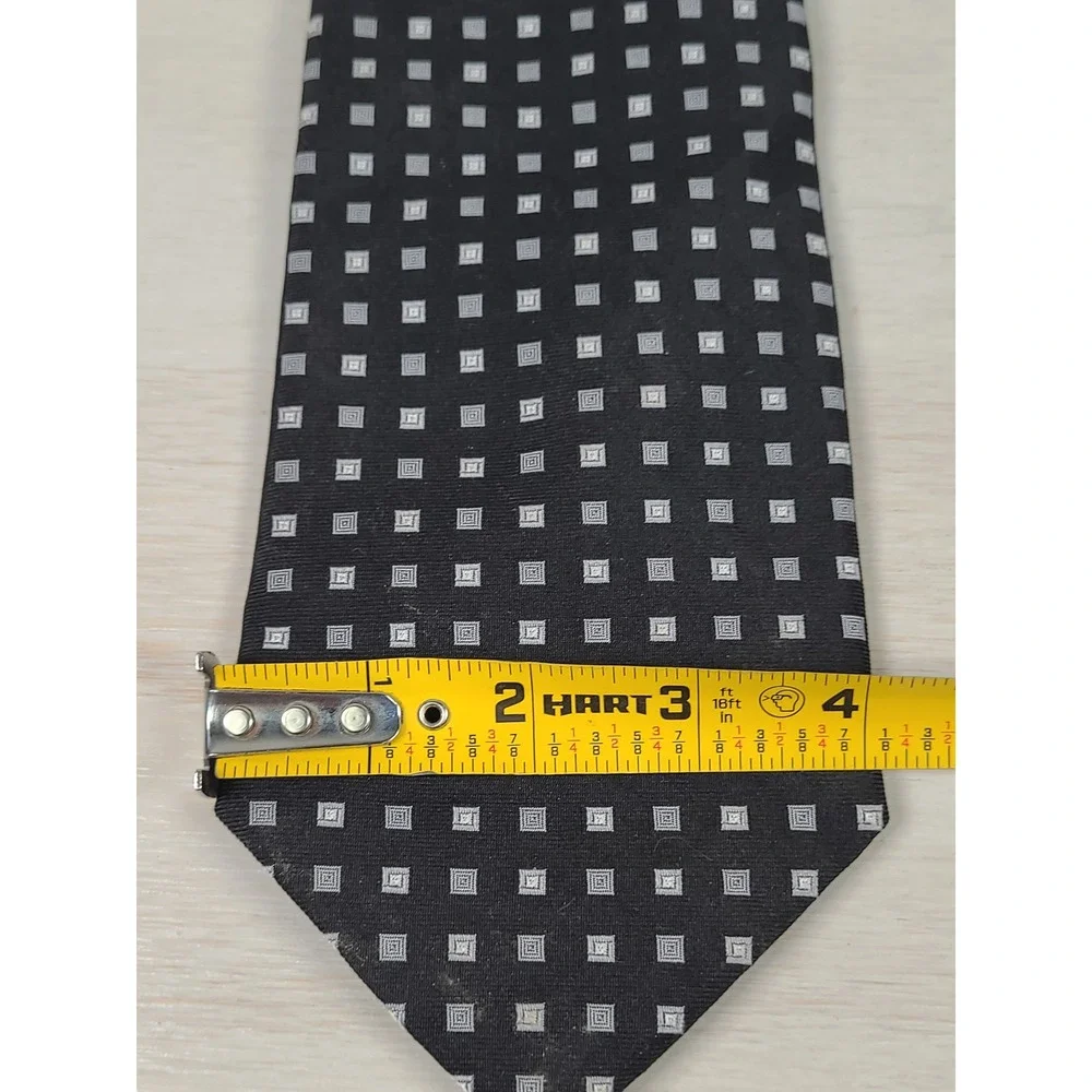 Brooks Brothers Makers Silk Tie Black‎ Silver Geometric Square Woven England USA